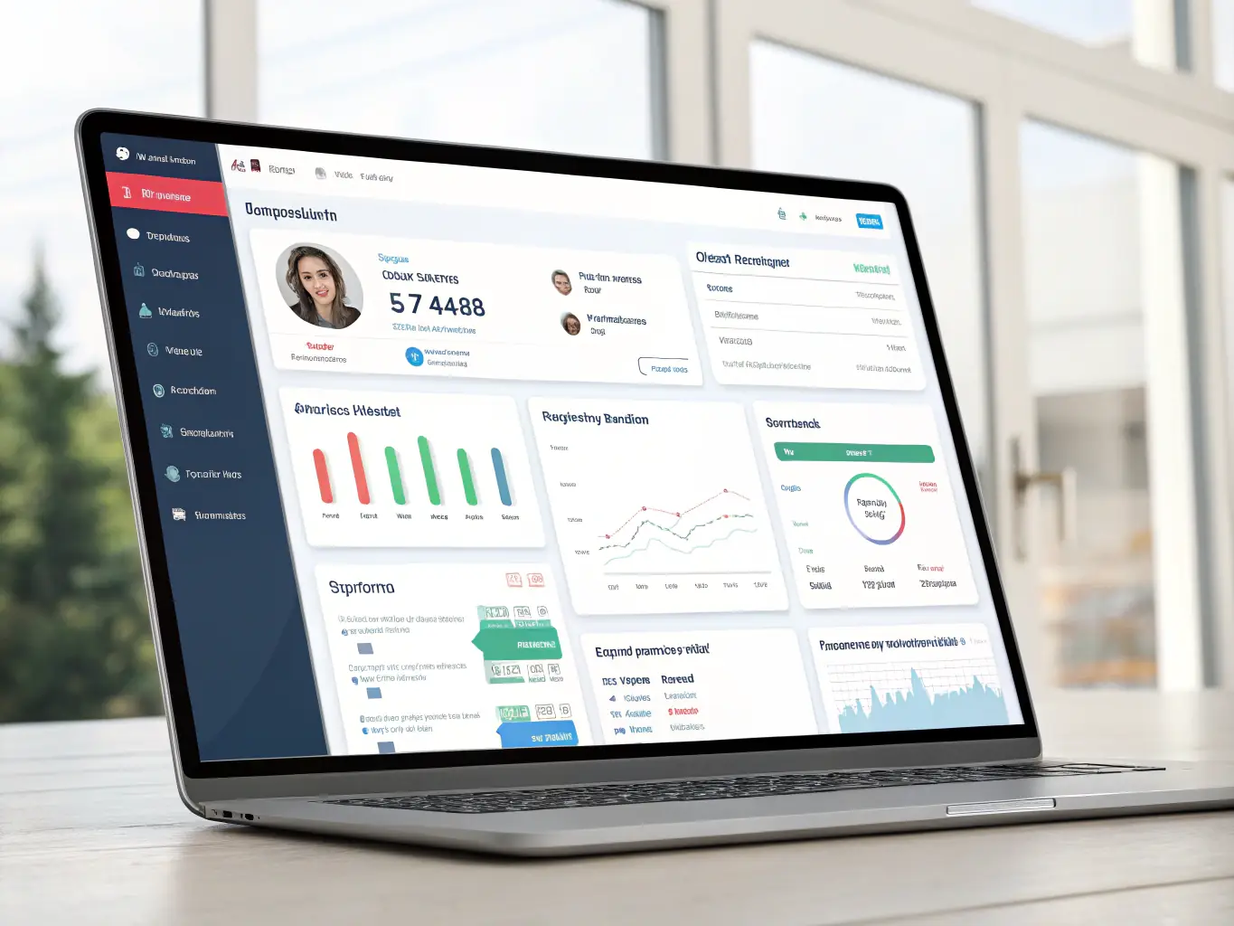 A sleek control panel interface showing website statistics and management options, used to represent shared hosting.